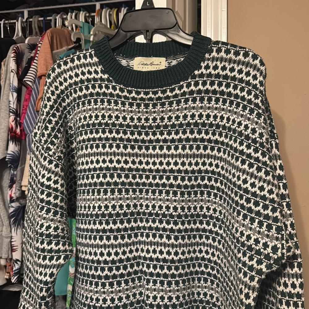Eddie Bauer Knit Sweater Grey and Green